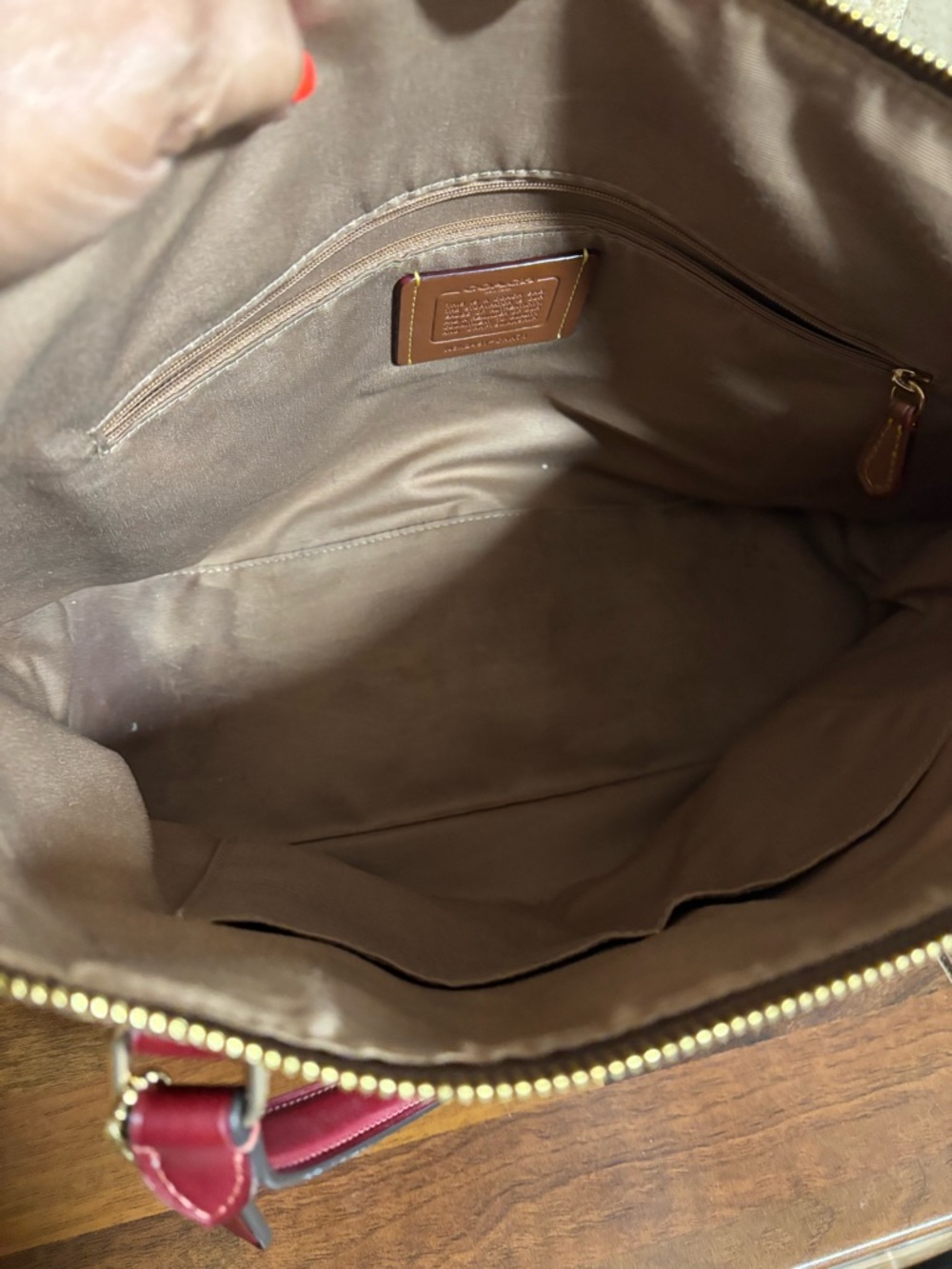 Coach Cherry-Print Tote in Brown and Burgundy Pink - Picture 3 of 3
